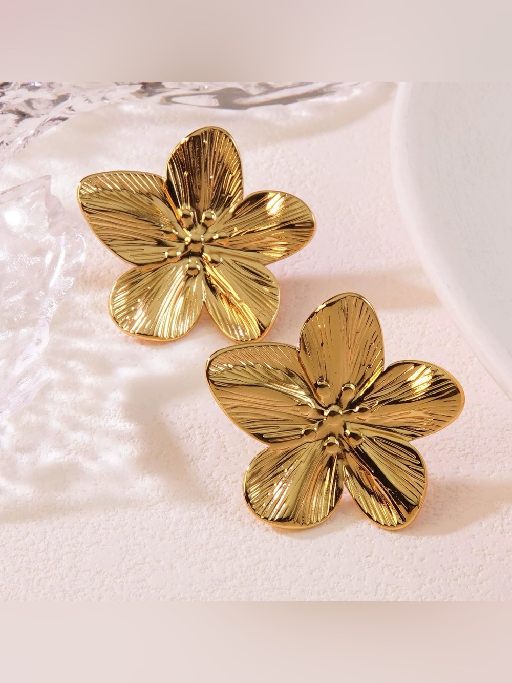 Gold Plated Floral Petal Earrings - Women Jewelry